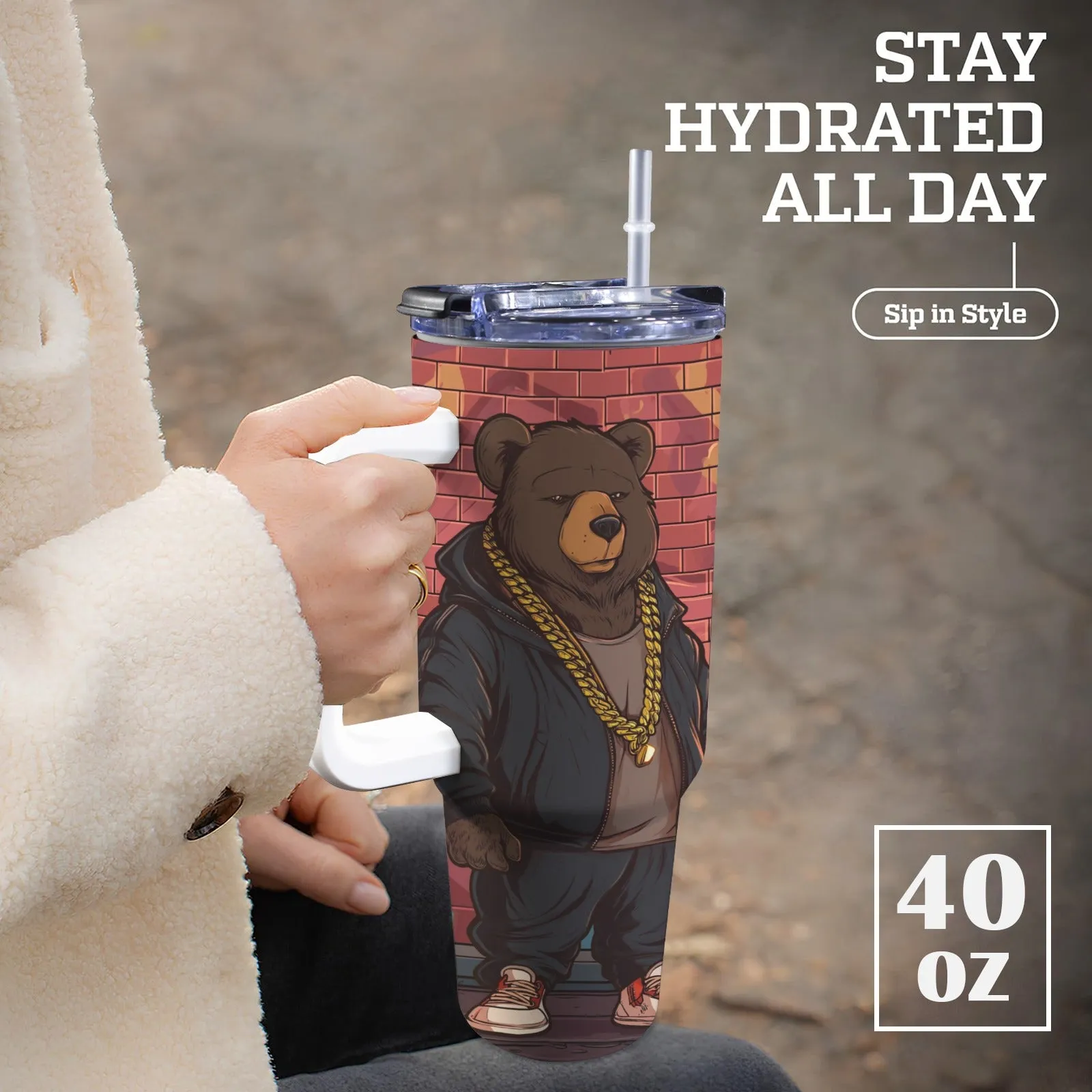 Phat Bear 40oz Tumbler with Handle