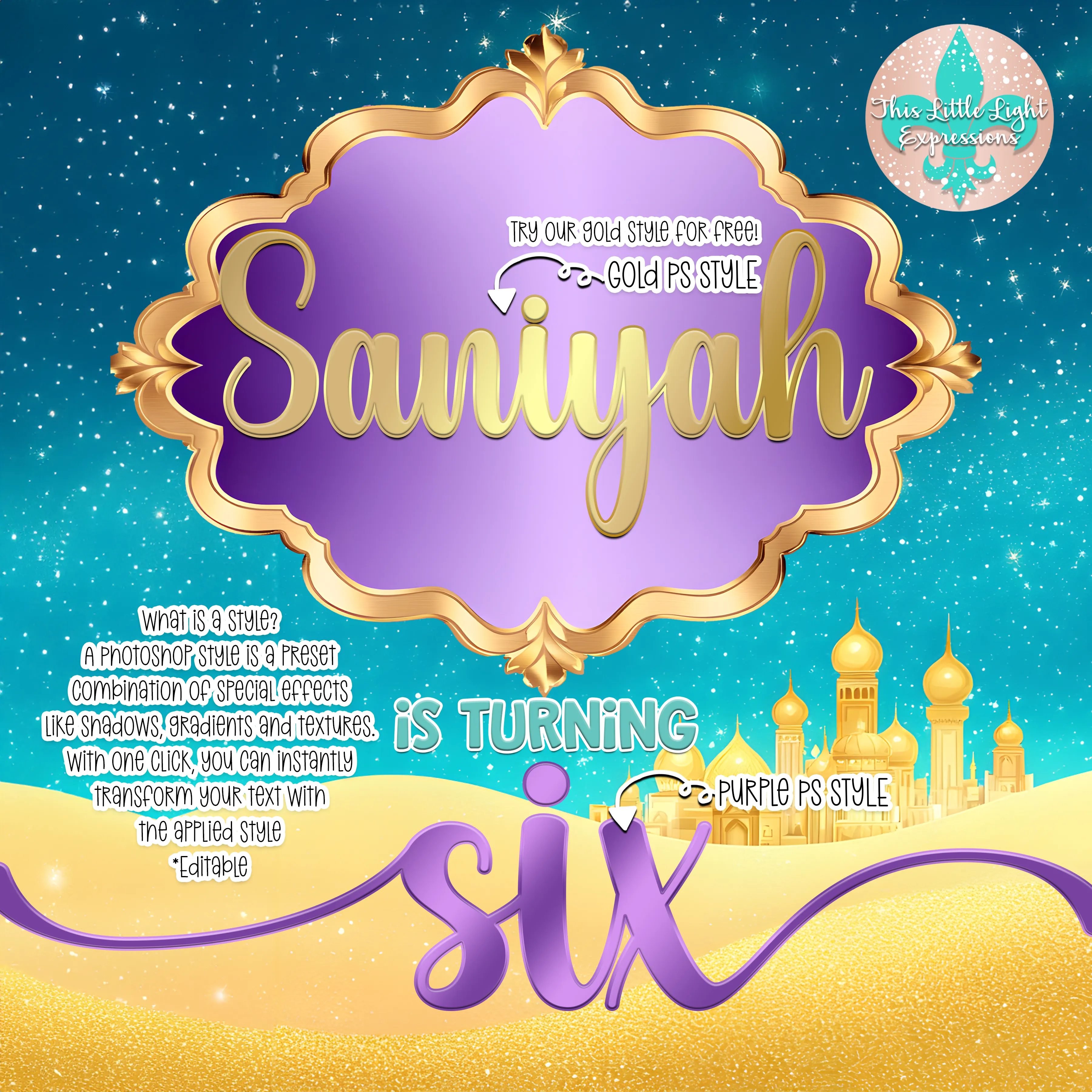 Photoshop Gold and Purple Styles | Digital Download | Photoshop use Only