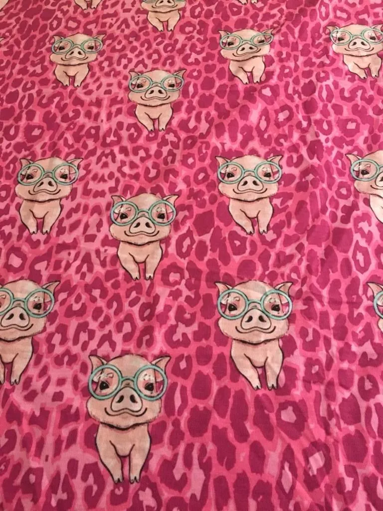 Piggie Animal Print - Dog Pajama with Pink Neck & Trim/Sleeves