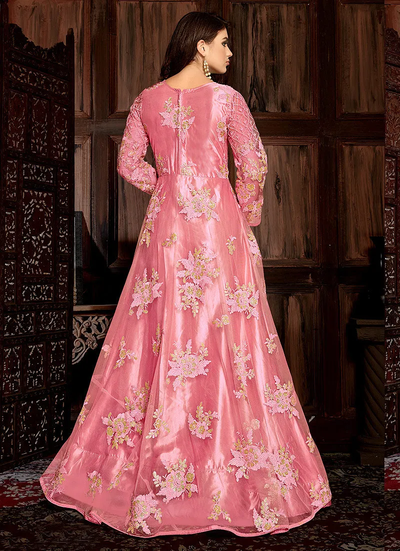Pink Bunch Embroidered Net Anarkali Suit