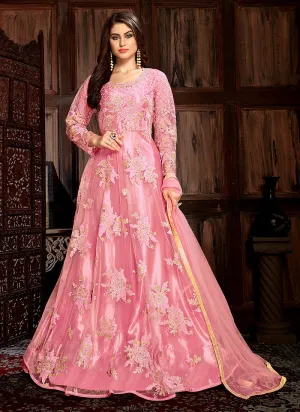 Pink Bunch Embroidered Net Anarkali Suit
