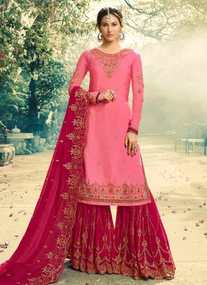 Pink Dual Tone Embroidered Gharara Suit