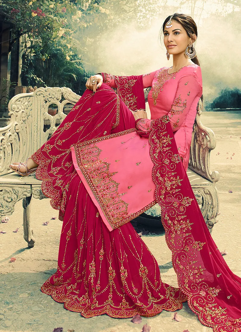Pink Dual Tone Embroidered Gharara Suit