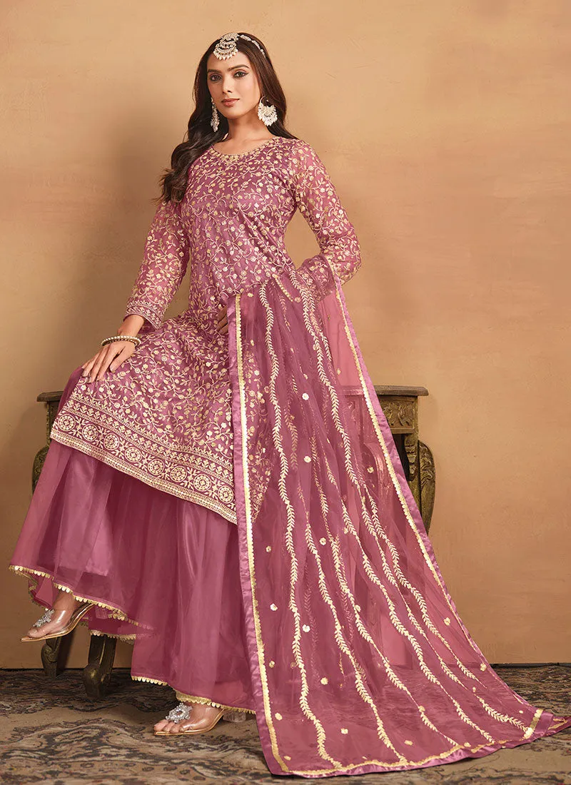Pink Embroidery Net Gharara Suit