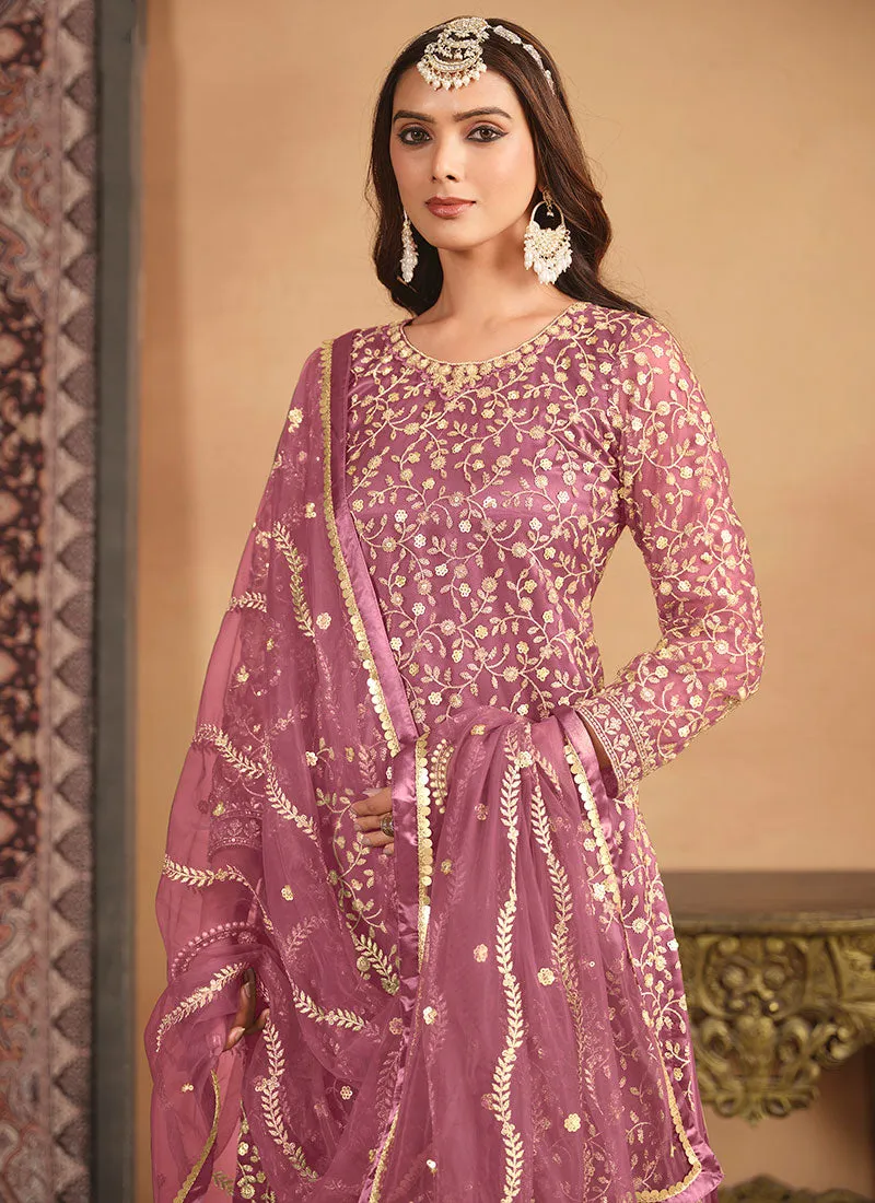 Pink Embroidery Net Gharara Suit