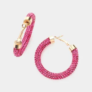Pink Rhinestone Half Hoop Earring | 1.75" | 482488