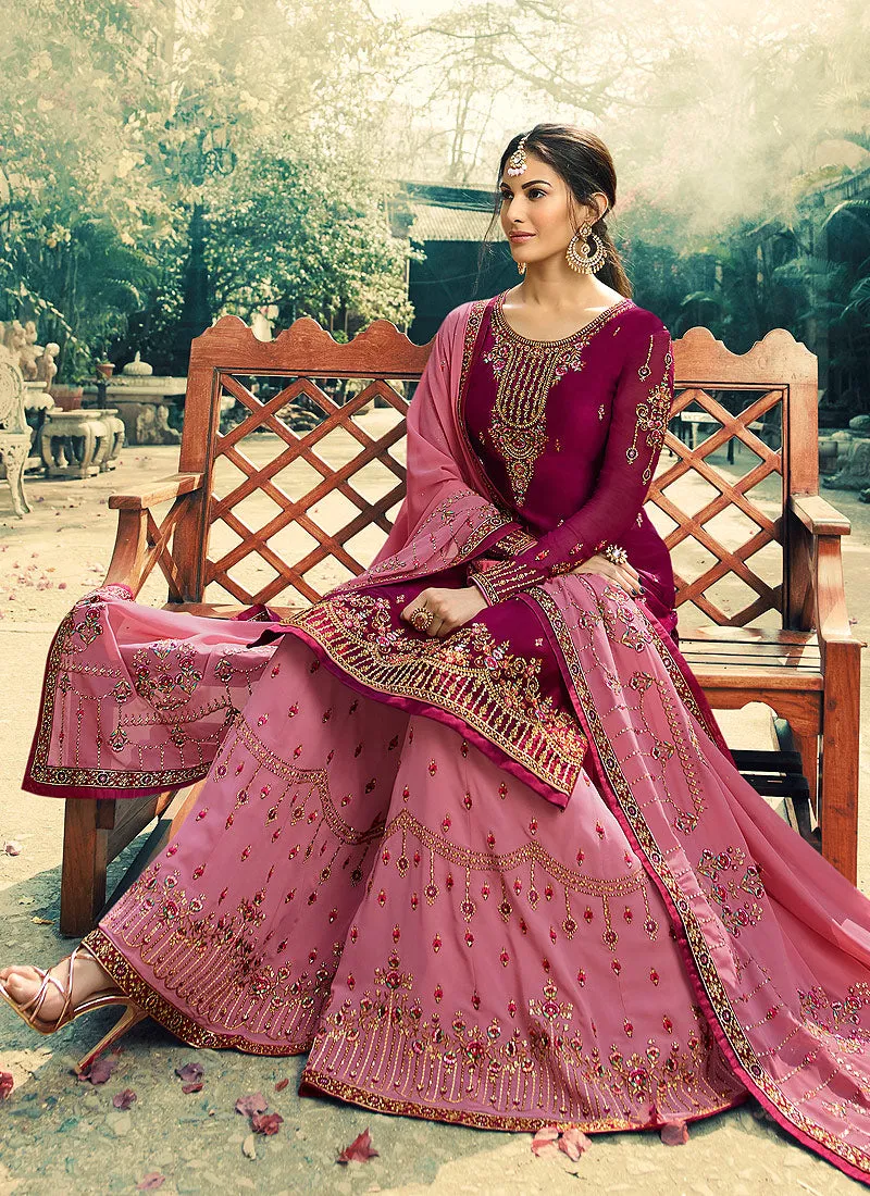 Pink Two Tone Zari Embroidered Gharara Suit