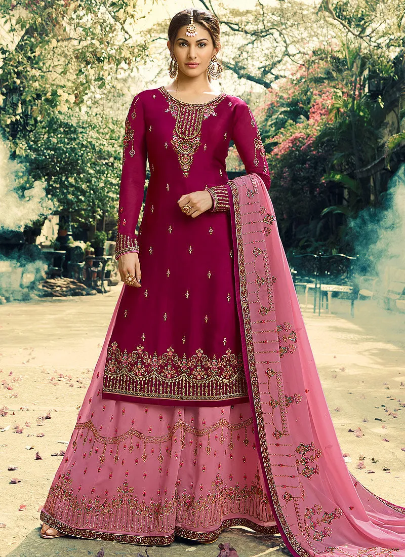 Pink Two Tone Zari Embroidered Gharara Suit