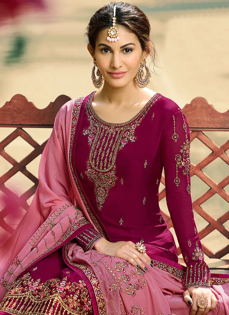 Pink Two Tone Zari Embroidered Gharara Suit