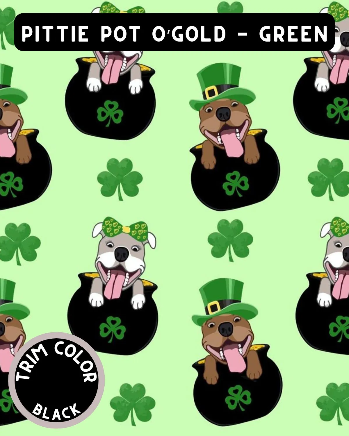 Pittie Pot O' Gold Green - Dog Pajama with Black Neck & Trim/Sleeves