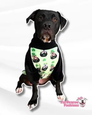 Pittie Pot O' Gold Green - Dog Pajama with Black Neck & Trim/Sleeves