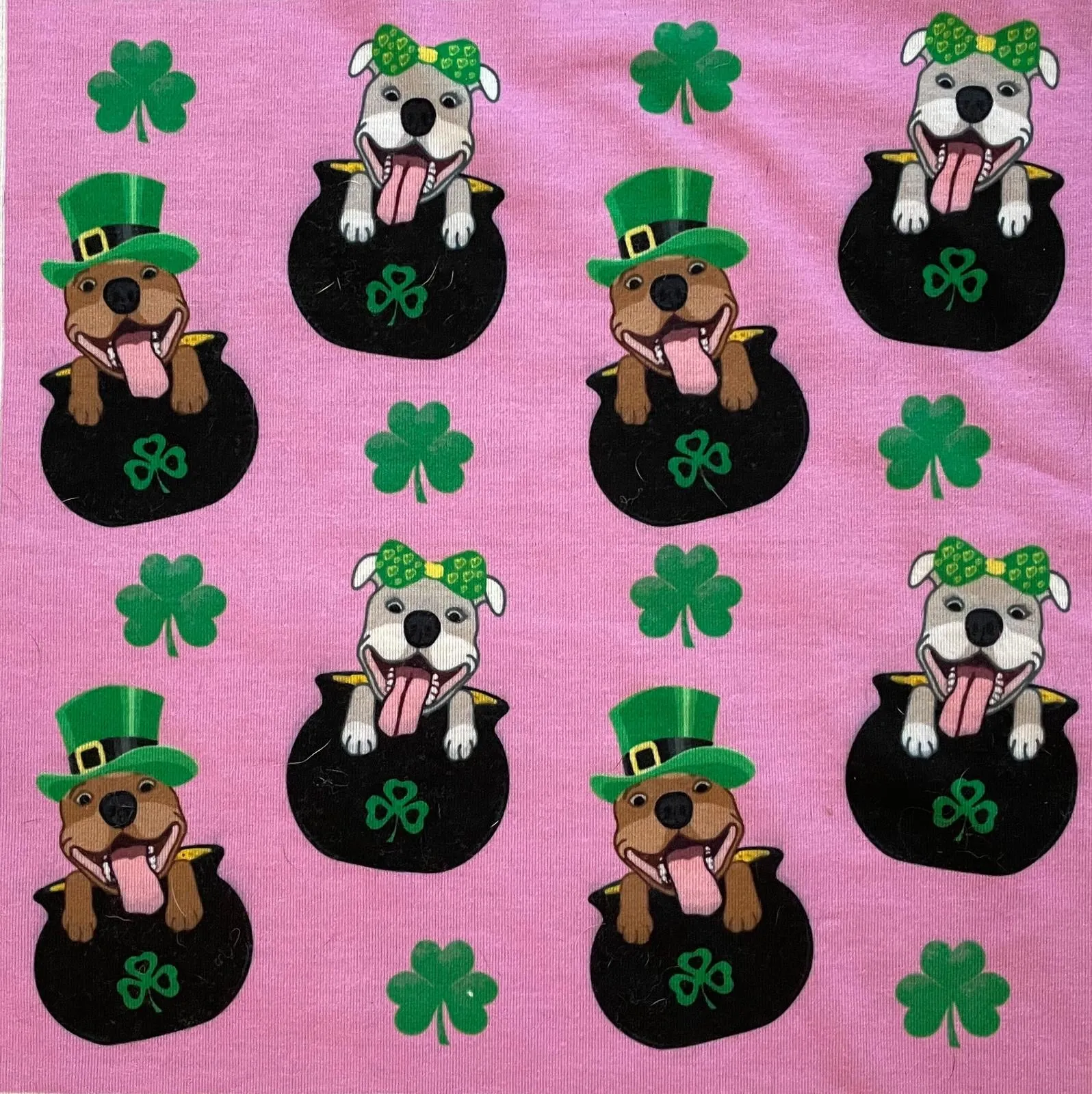 Pittie Pot O' Gold Pink - Dog Pajama with Green Neck & Trim/Sleeves