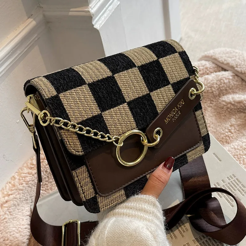 Plaid Checkered Small Messenger Bag