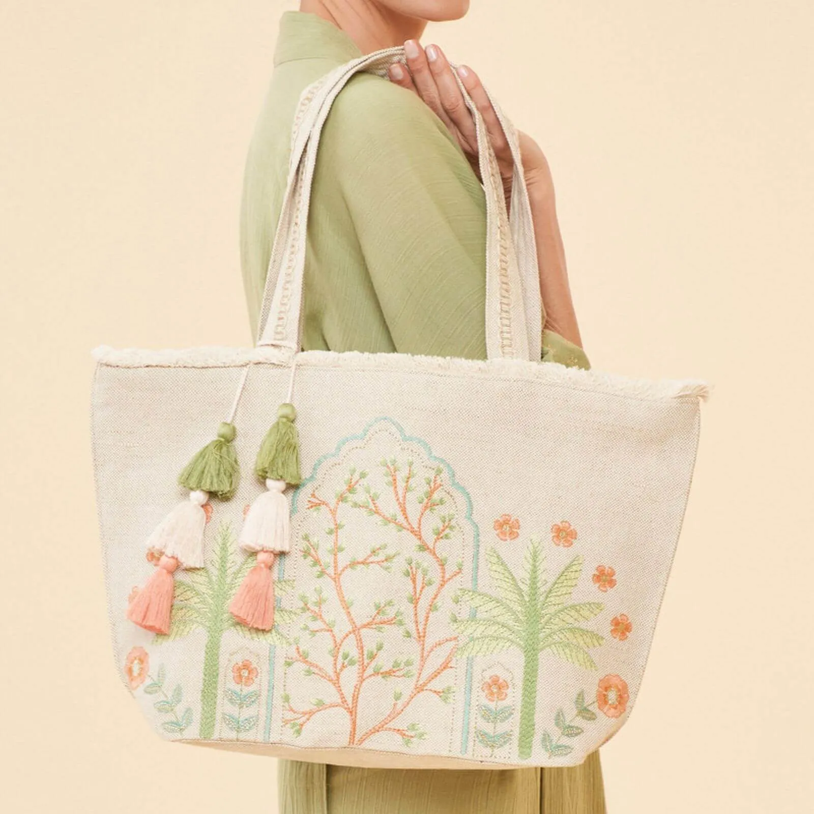 Powder Jute Beach Tote Bag