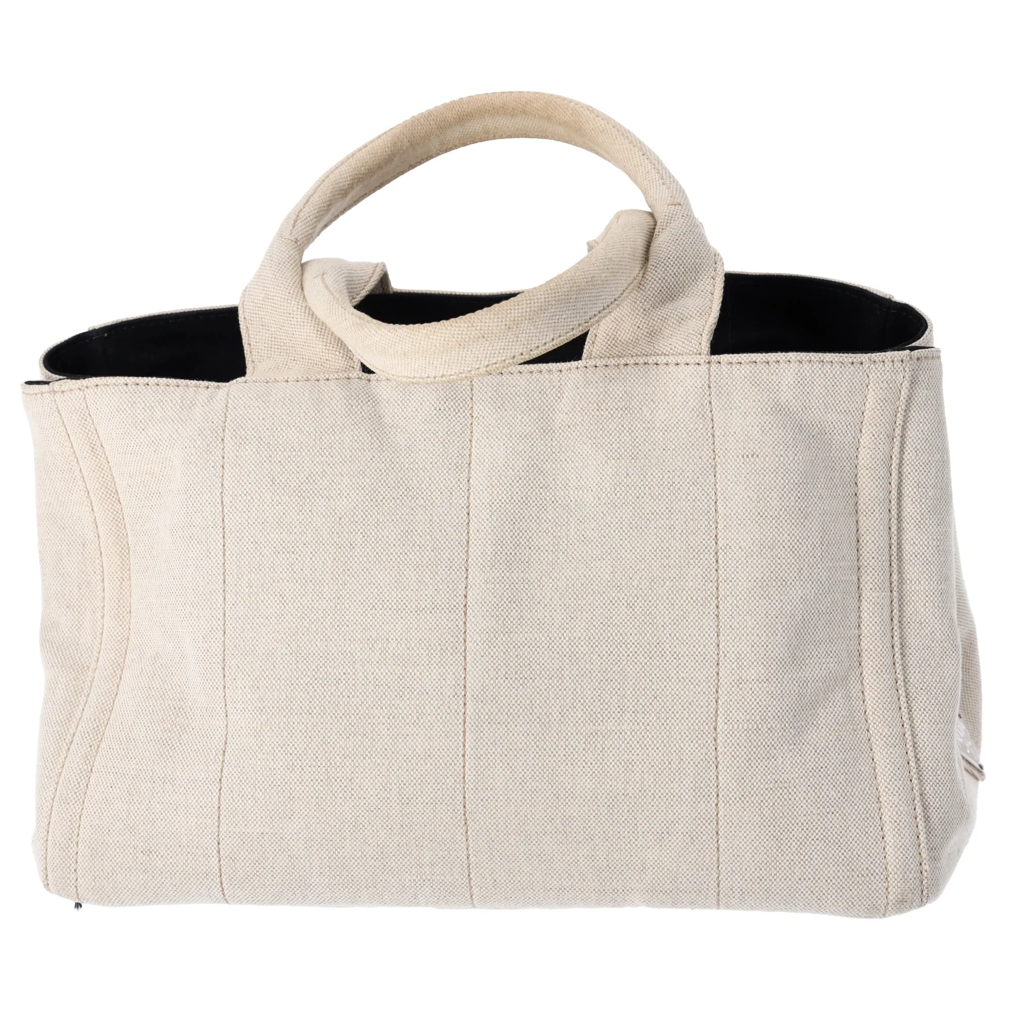 PRADA Canapa Tote Bag B1877E Cream Black Flowers Canvas