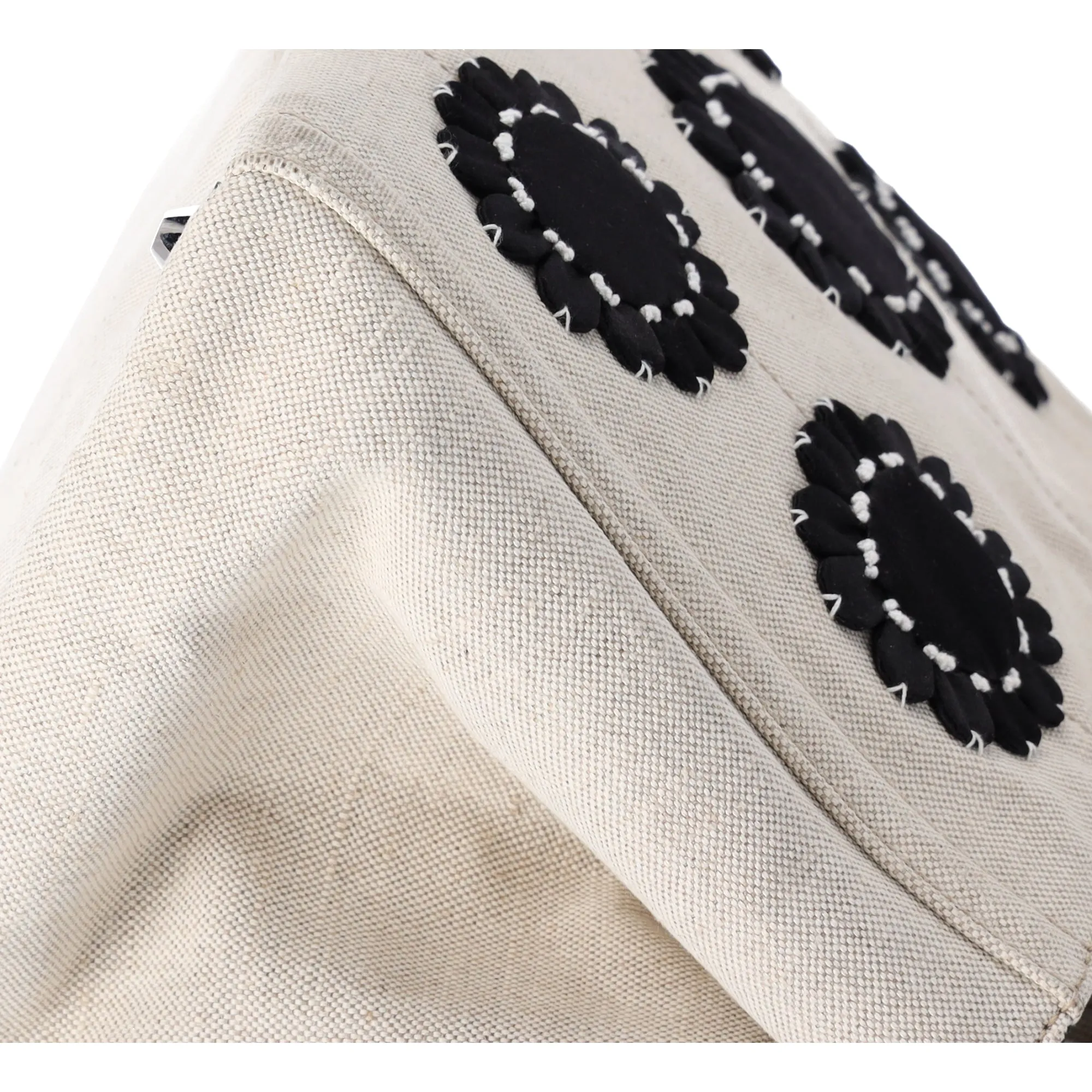 PRADA Canapa Tote Bag B1877E Cream Black Flowers Canvas