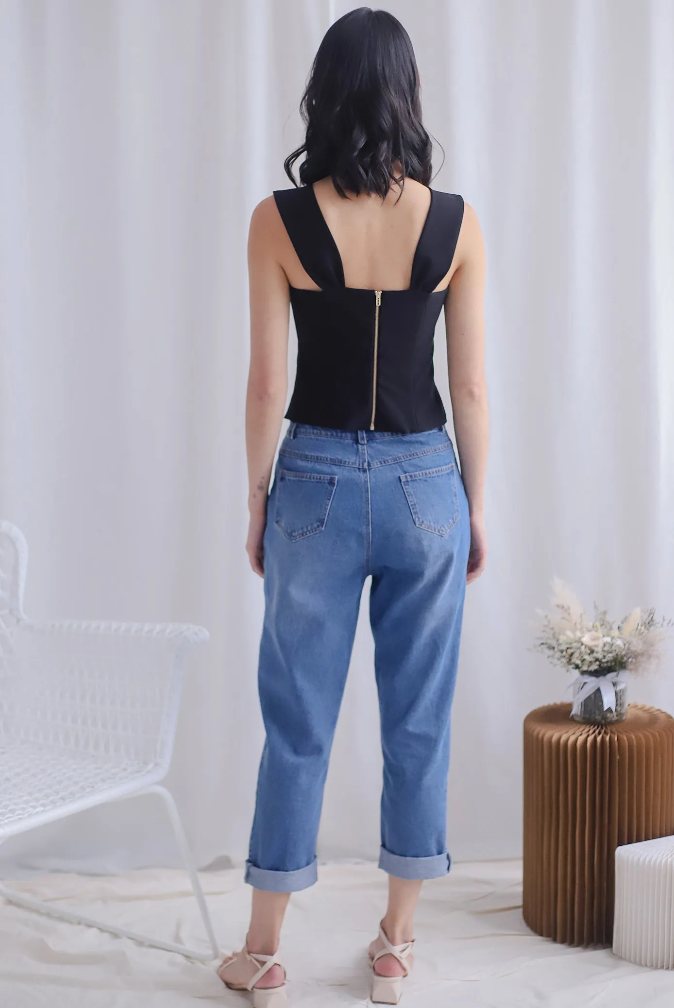 *Premium* Moriah Ruched Strap Top In Black