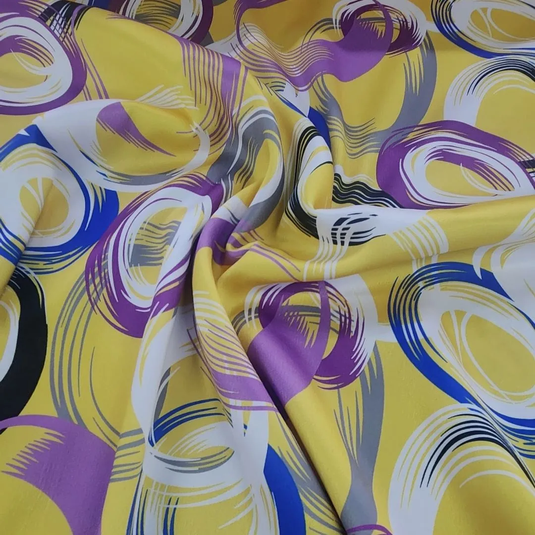 Printed Milano Satin Fabric Yellow 150 cm