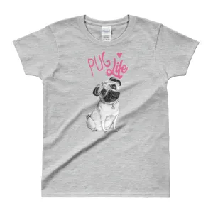 Pug Life T Shirt Grey Cute Dog Lover T Shirt Pug T Shirt for Women