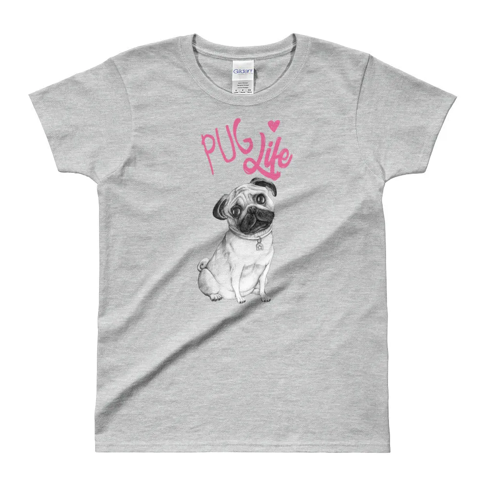 Pug Life T Shirt Grey Cute Dog Lover T Shirt Pug T Shirt for Women