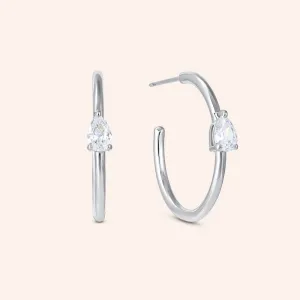 "For a Lifetime" Pear Cut Highly Polished 1" Hoop Earrings
