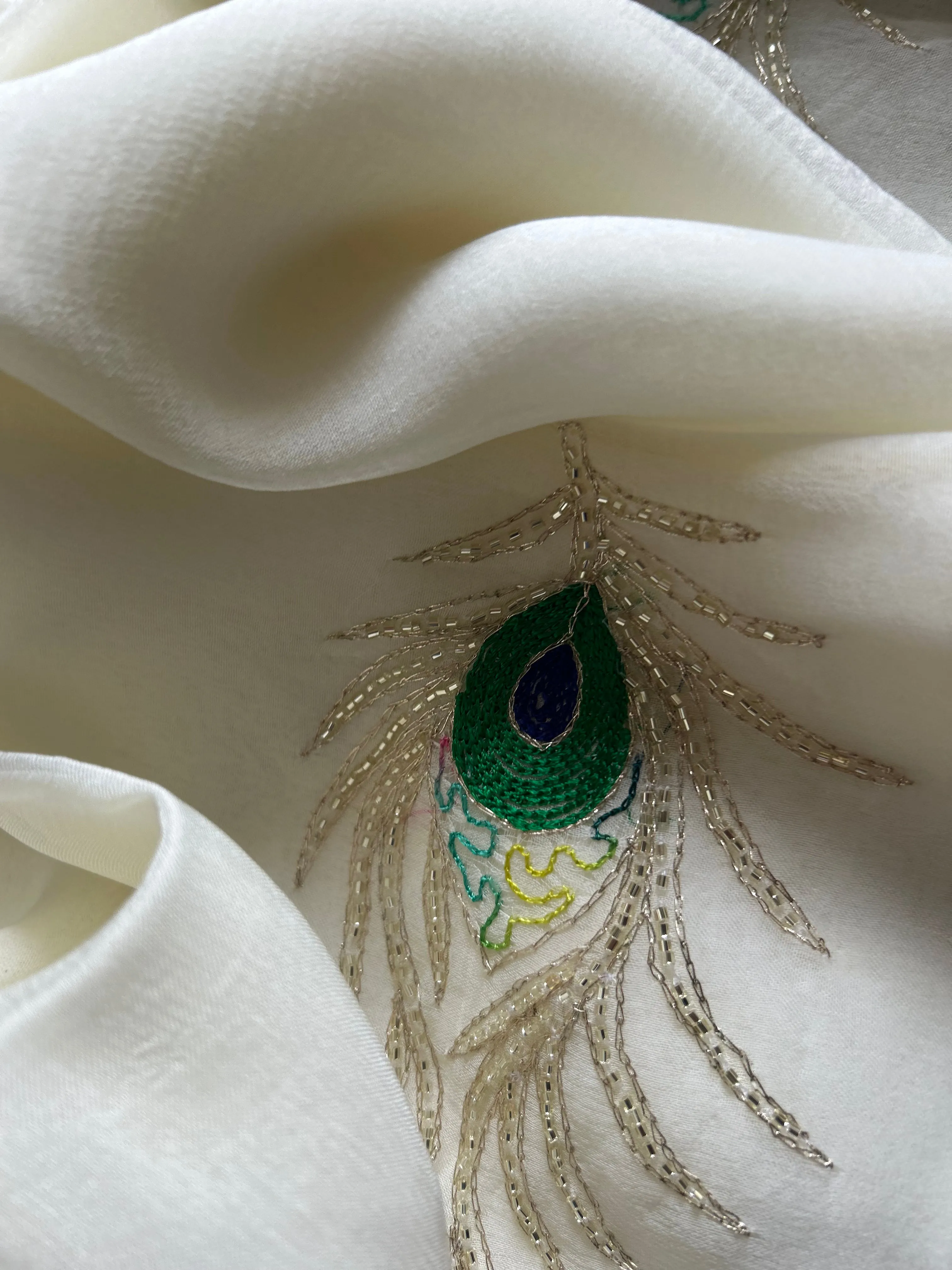 Rajputi Chiffon Handwork Saree in Cream