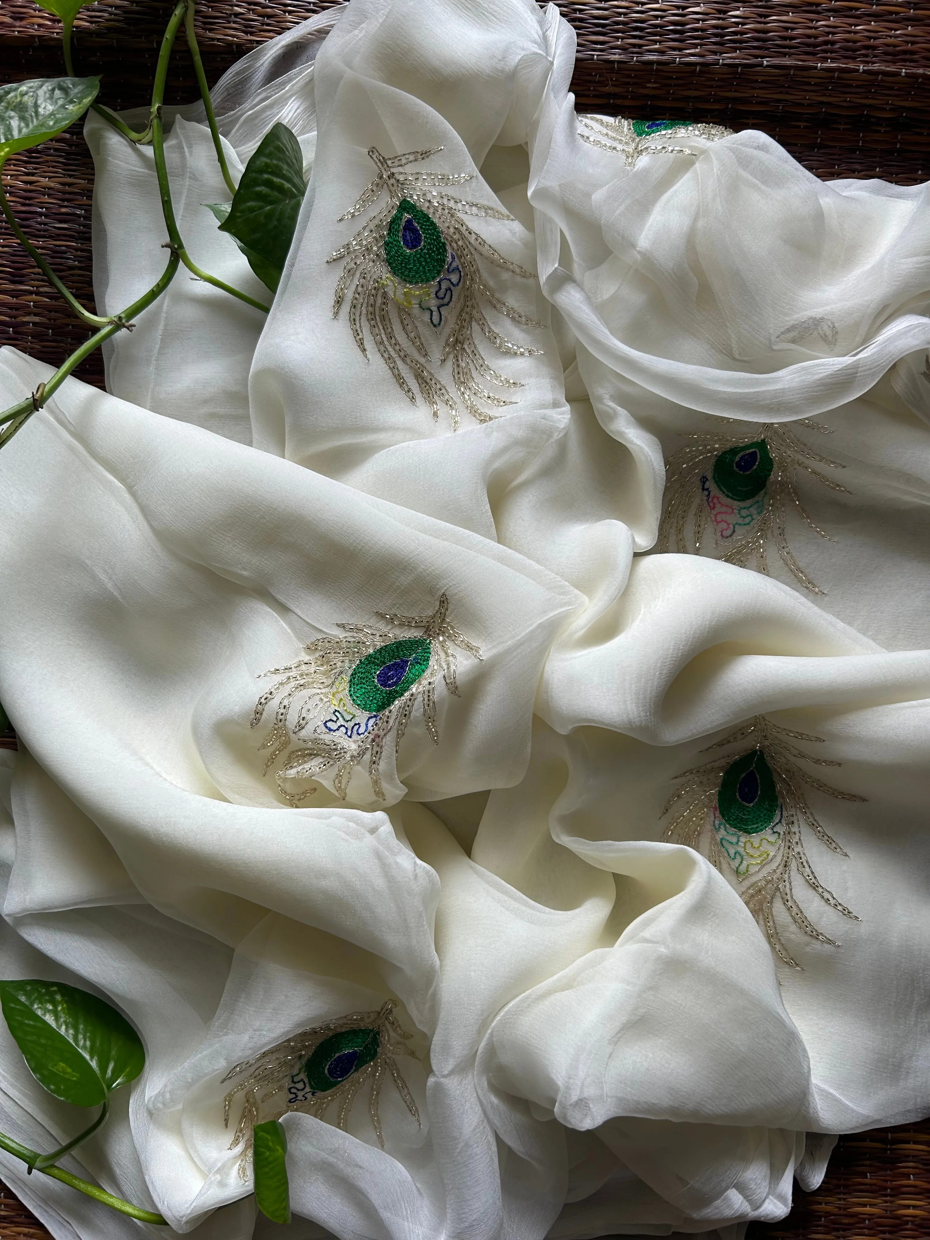 Rajputi Chiffon Handwork Saree in Cream