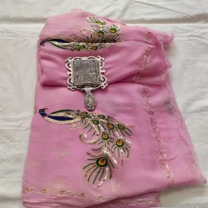 Rajputi Chiffon Handwork Saree In Pink