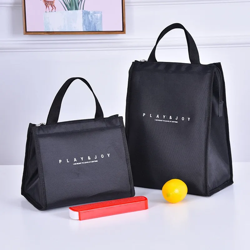 Realaiot Black Thermal Lunch Bag Portable Cooler Insulated Picnic Bento Tote Travel Fruit Drink Food Fresh Organizer Accessories Supplies