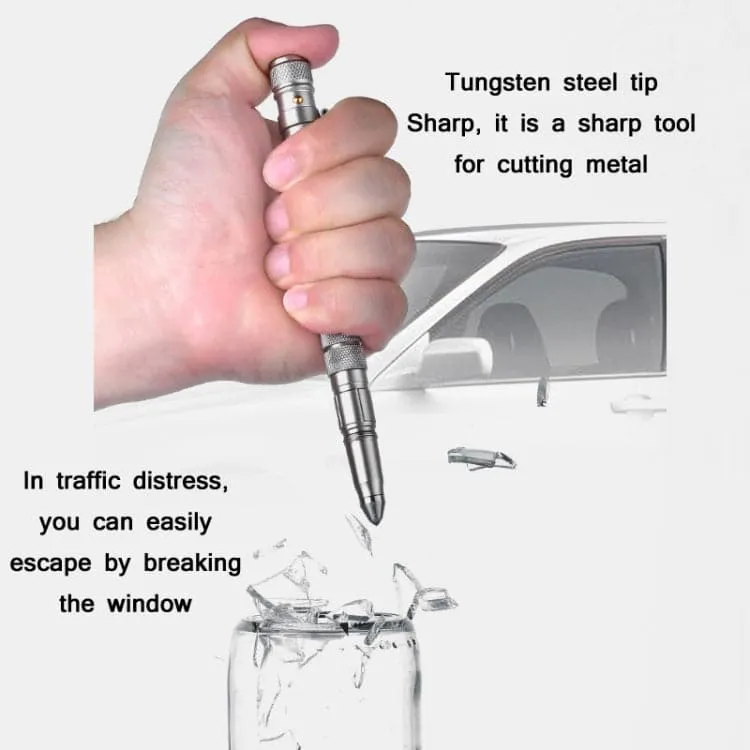 RECON  GS2U P08  Black Tactical Pen Tungsten Steel Window Breaking & Self-Defence Pen with LED Light