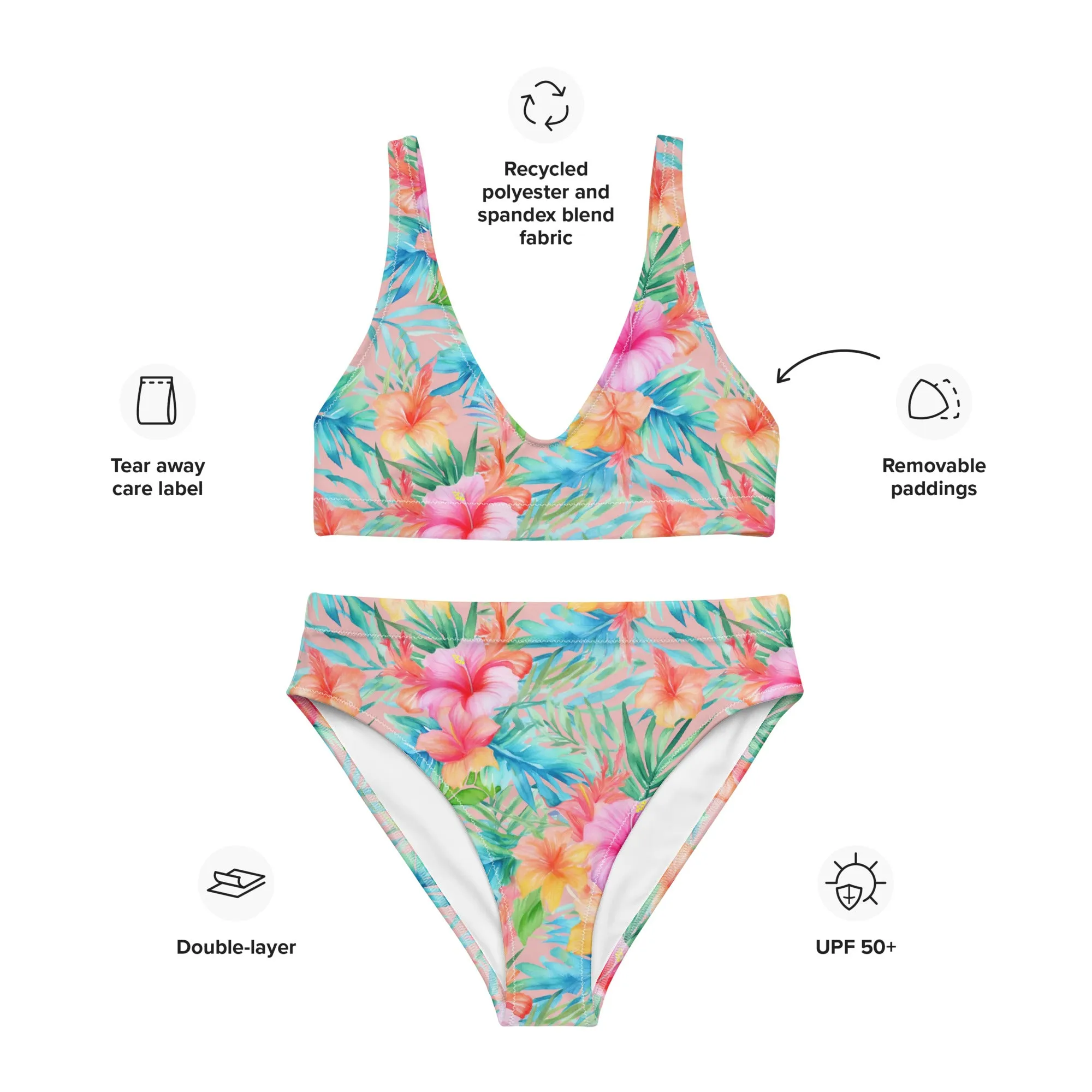 Recycled high-waisted bikini. travel bathing suit
