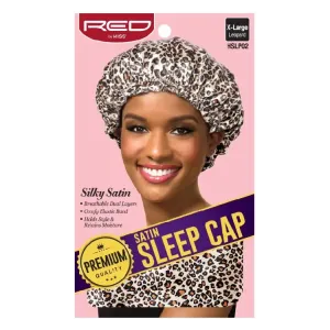 Red by kiss [Premium] Satin Sleep Cap, Leopard, X-Large HSLP02