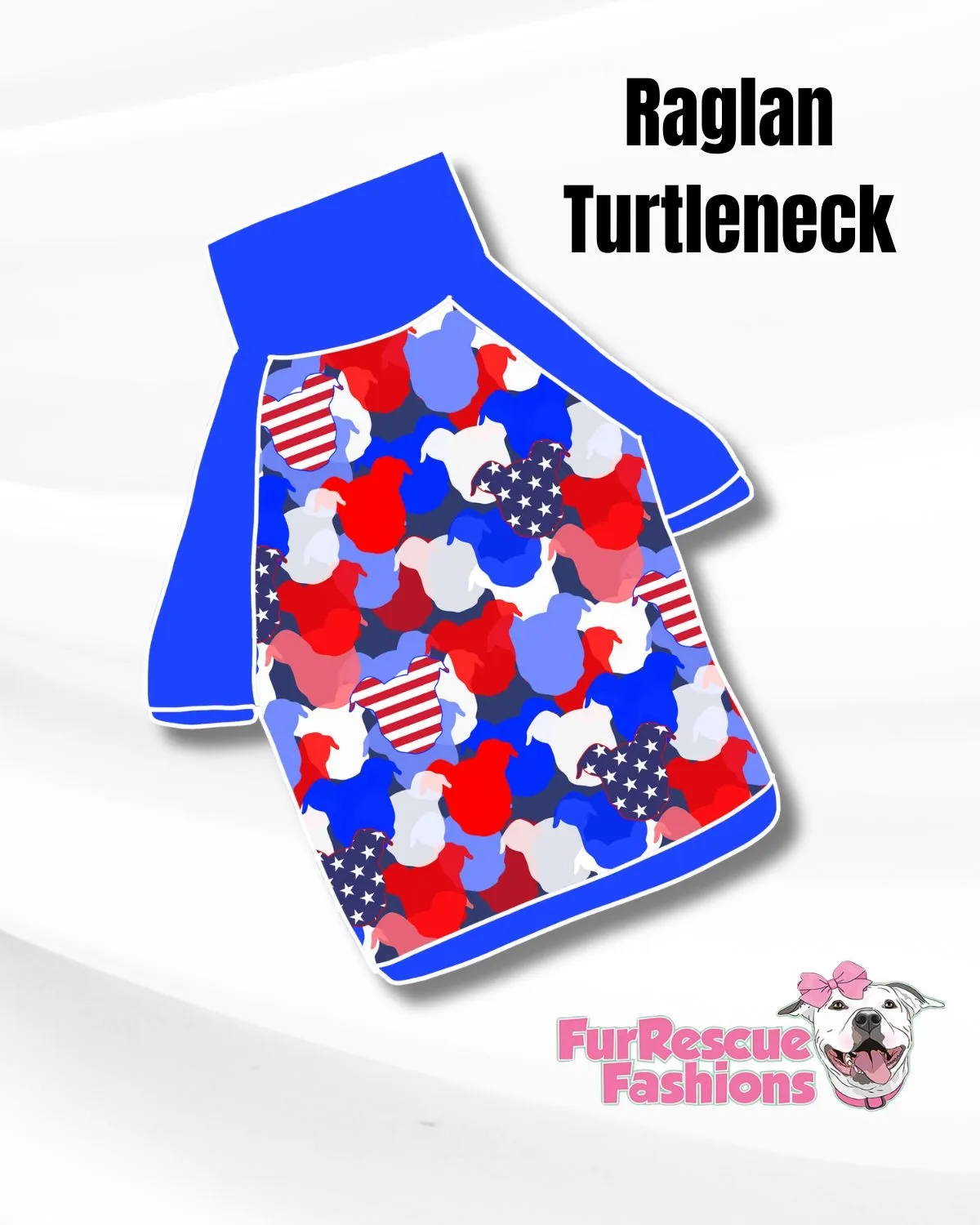 Red, White & Blue Camo American Pittie Dog Pajama with Blue Neck & Trim/Sleeves