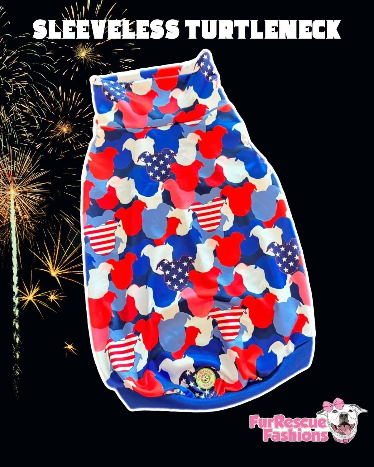 Red, White & Blue Camo American Pittie Dog Pajama with Blue Neck & Trim/Sleeves