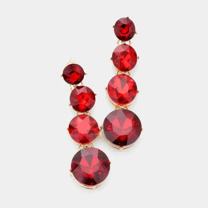 Round Red Crystal Evening Earrings