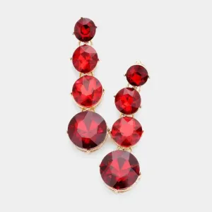 Round Red Crystal Evening Earrings