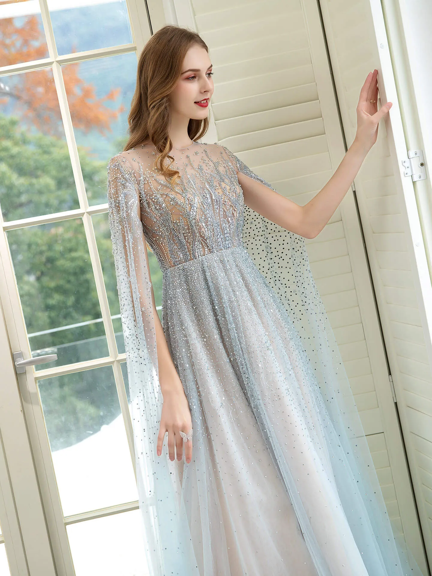 Roycebridal A-Line Luxurious Glittering Fairy Sexy Formal Evening Dresses Long Sleeve Floor Length