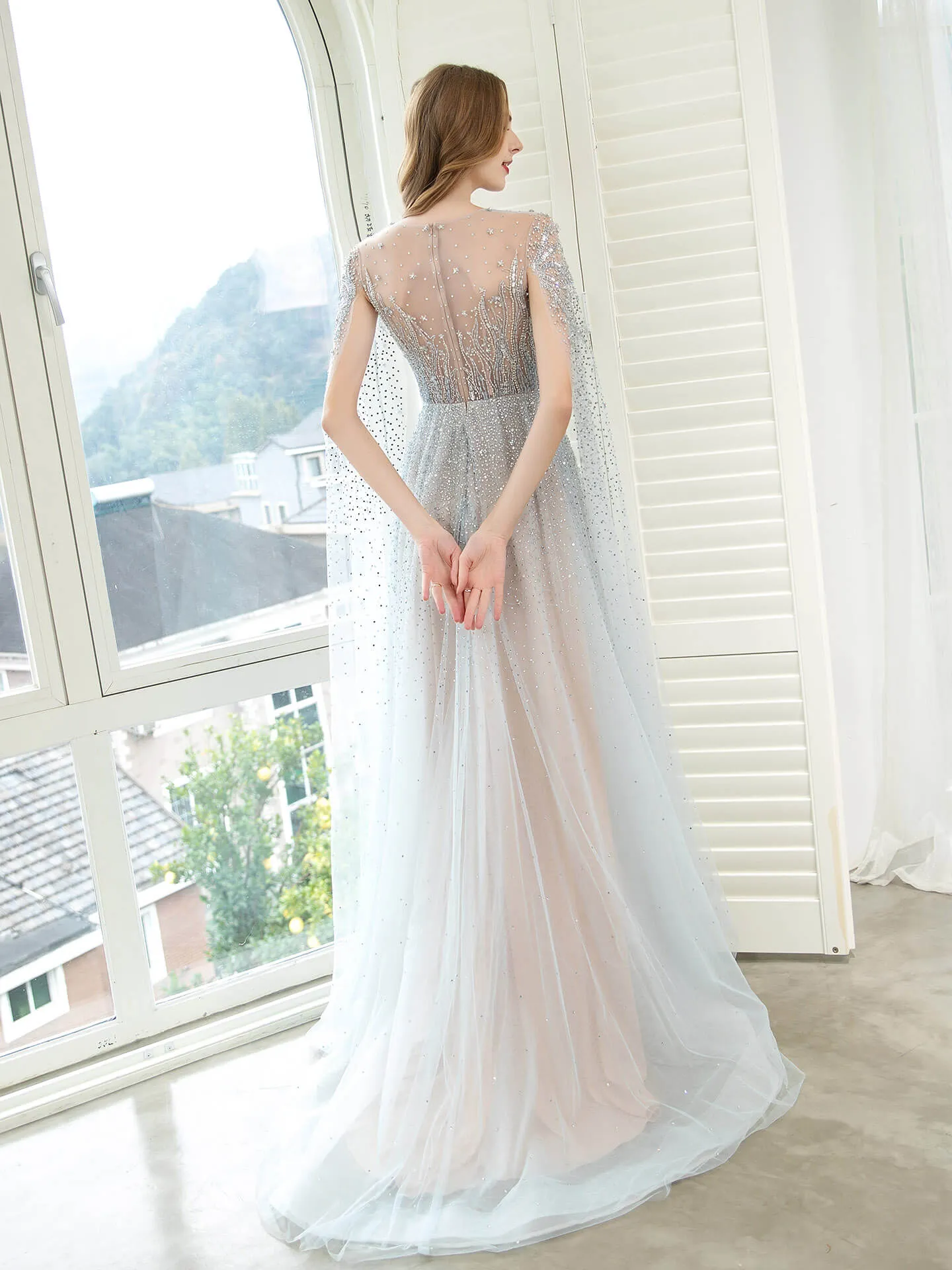 Roycebridal A-Line Luxurious Glittering Fairy Sexy Formal Evening Dresses Long Sleeve Floor Length
