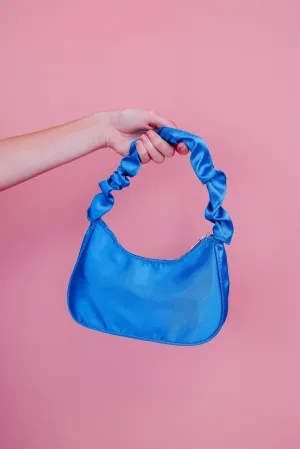 Ruched Handle Satin Shoulder Bag - Blue