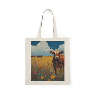 Rustic Cow Print Natural Tote Bag - Eco-Friendly Shopping & Everyday Use