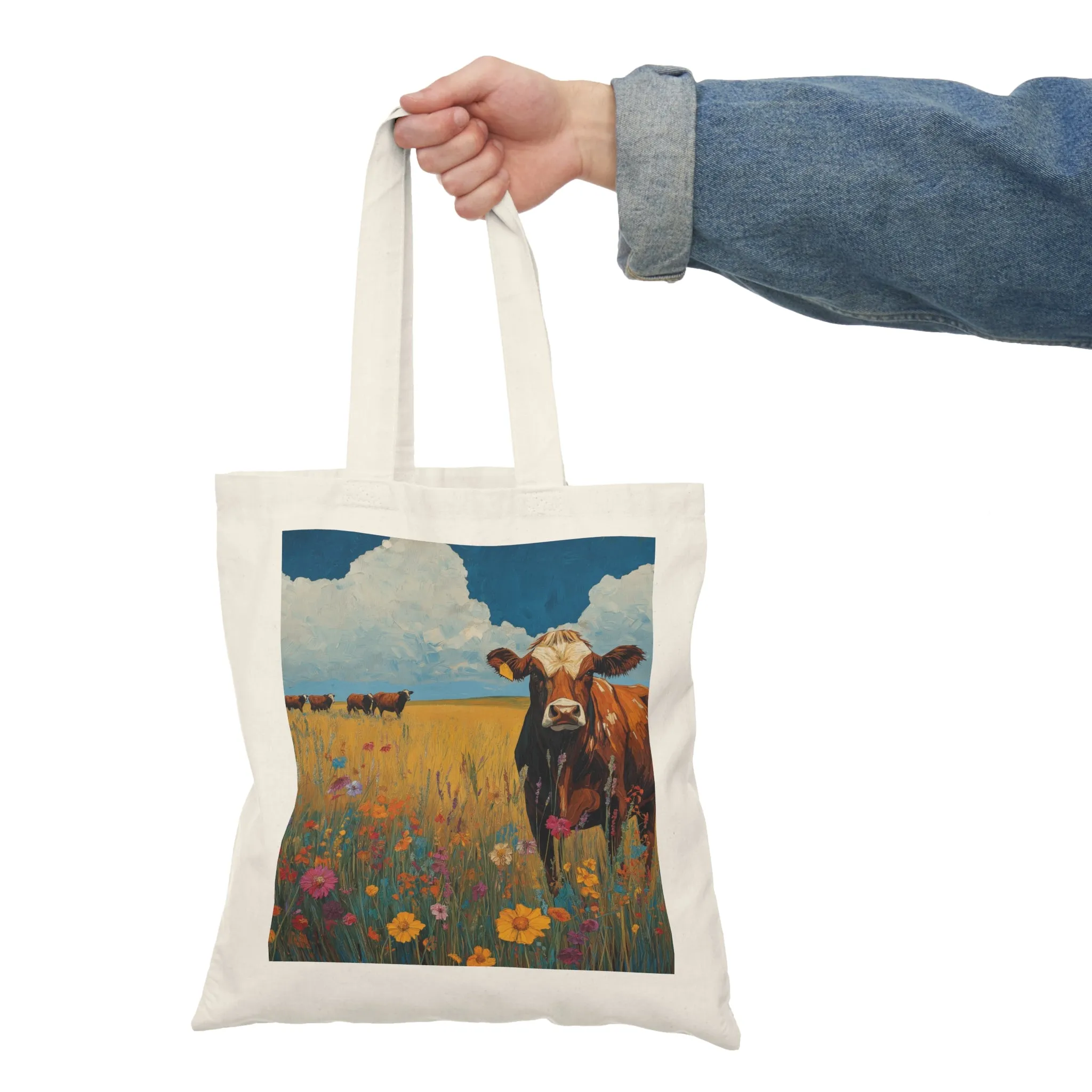 Rustic Cow Print Natural Tote Bag - Eco-Friendly Shopping & Everyday Use
