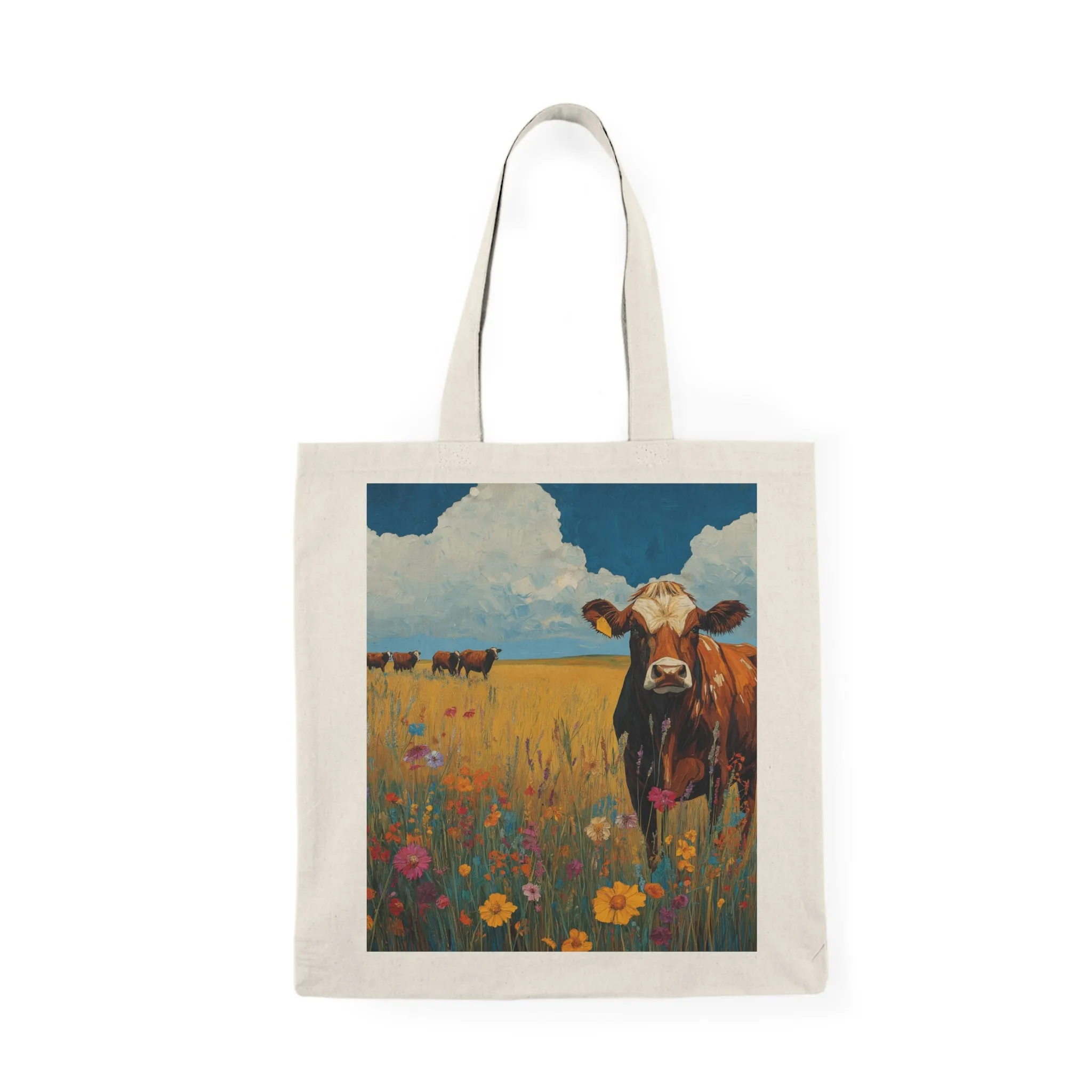 Rustic Cow Print Natural Tote Bag - Eco-Friendly Shopping & Everyday Use