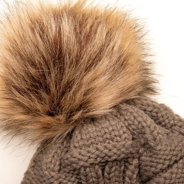 SA Beanie | Cable Knit Fur Pom
