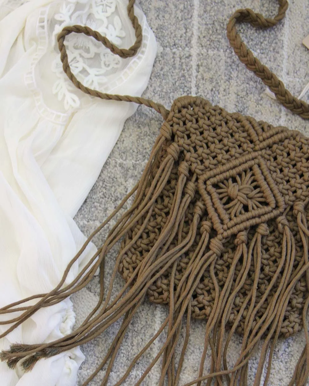 Sadie Macrame Tote in Stone