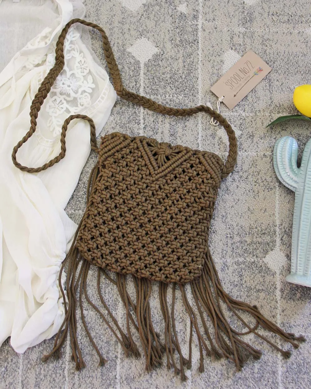 Sadie Macrame Tote in Stone