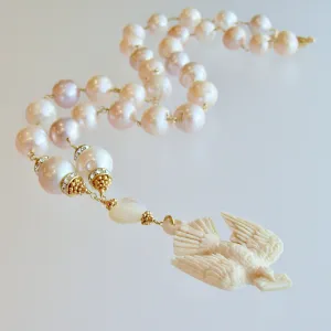 Saint Esprit Dove With Love Note Natural Pink Peach Baroque Cultured Pearls - Le Messenger de l’Amour