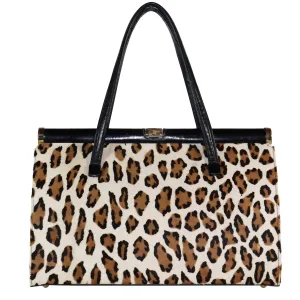Saks Fifth Ave Leopard Motif Stenciled Pony-Hair Handbag Straps Circa 1960s