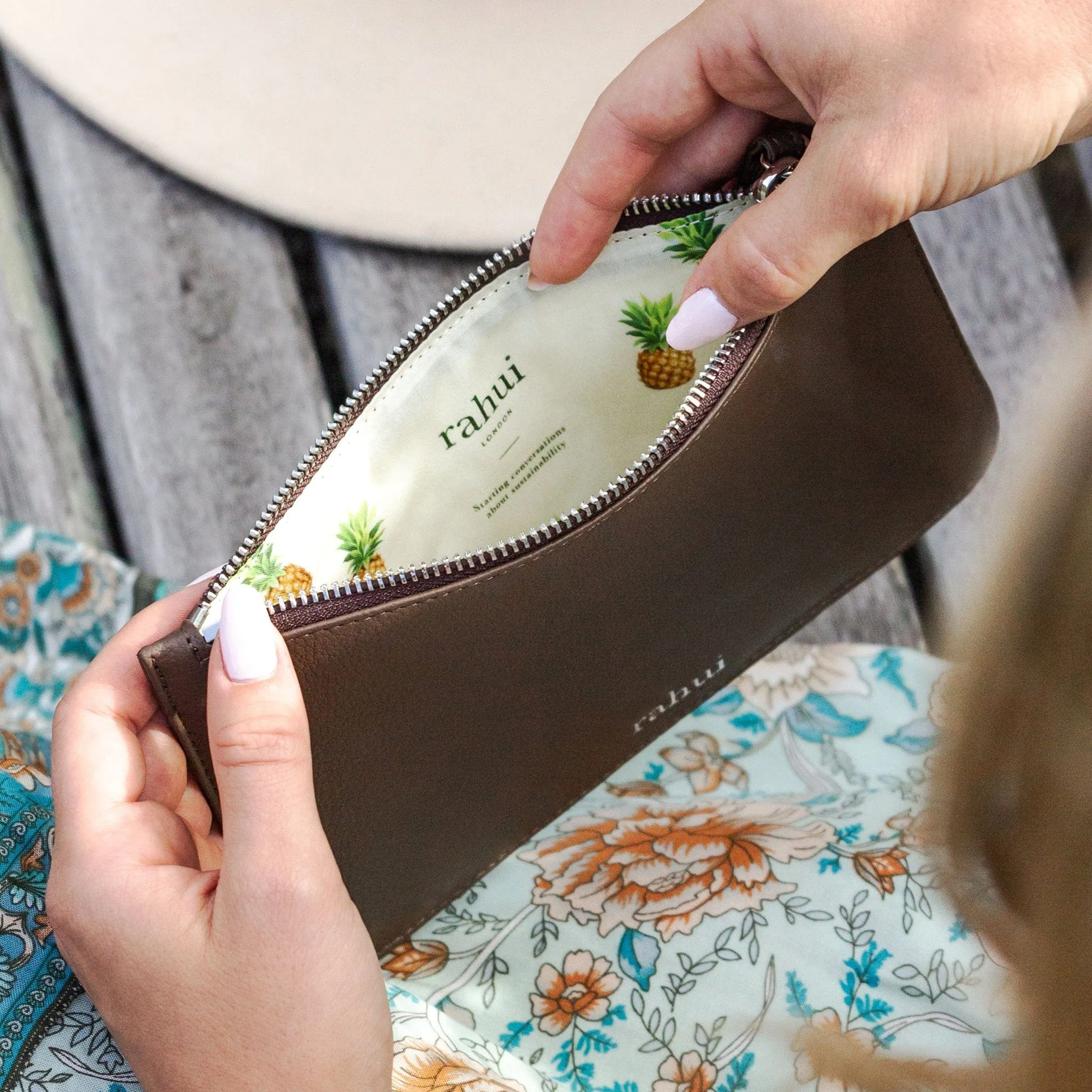 Sakura Piñatex Leather Vegan Mini Clutch | Brown