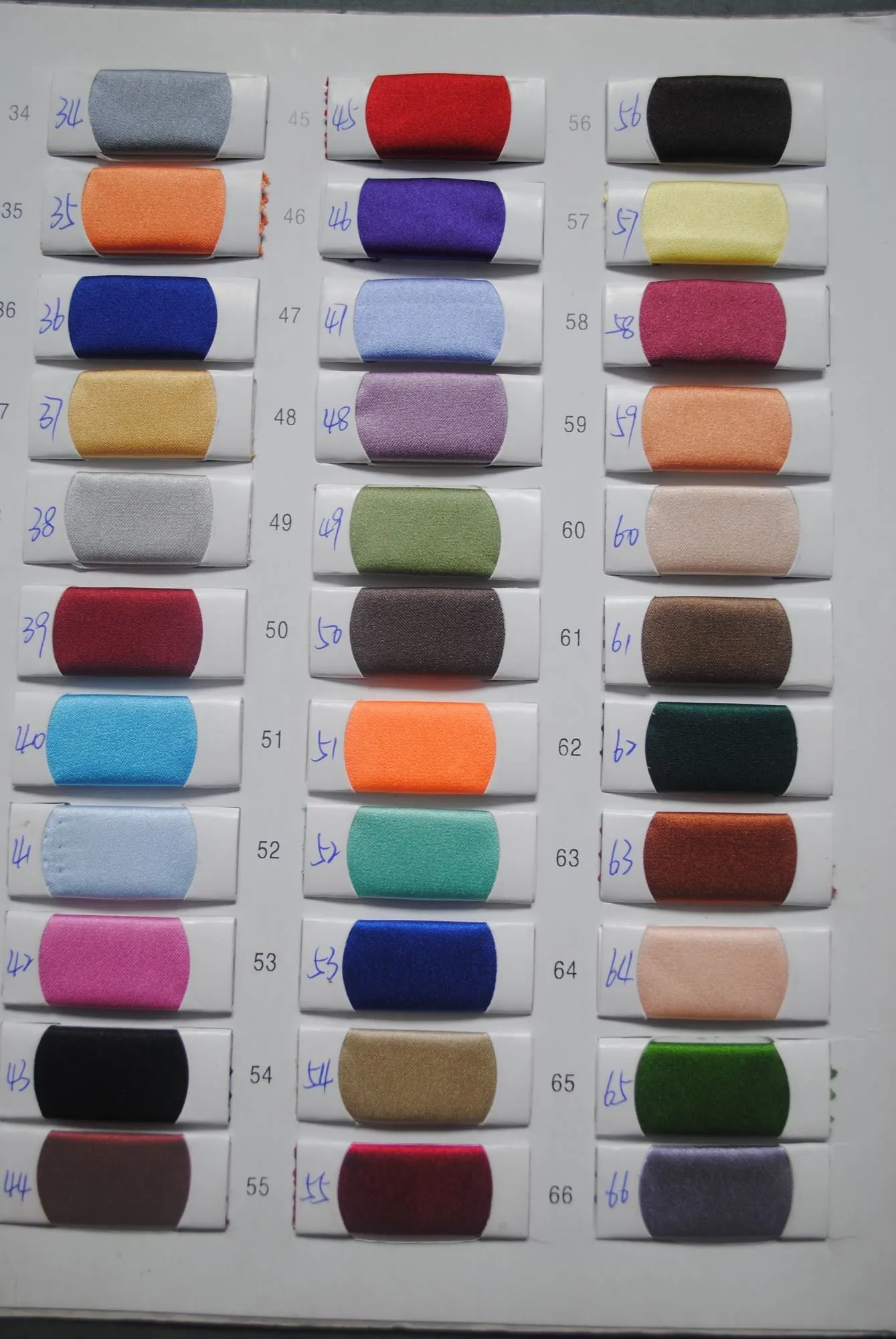 Satin Color Chart