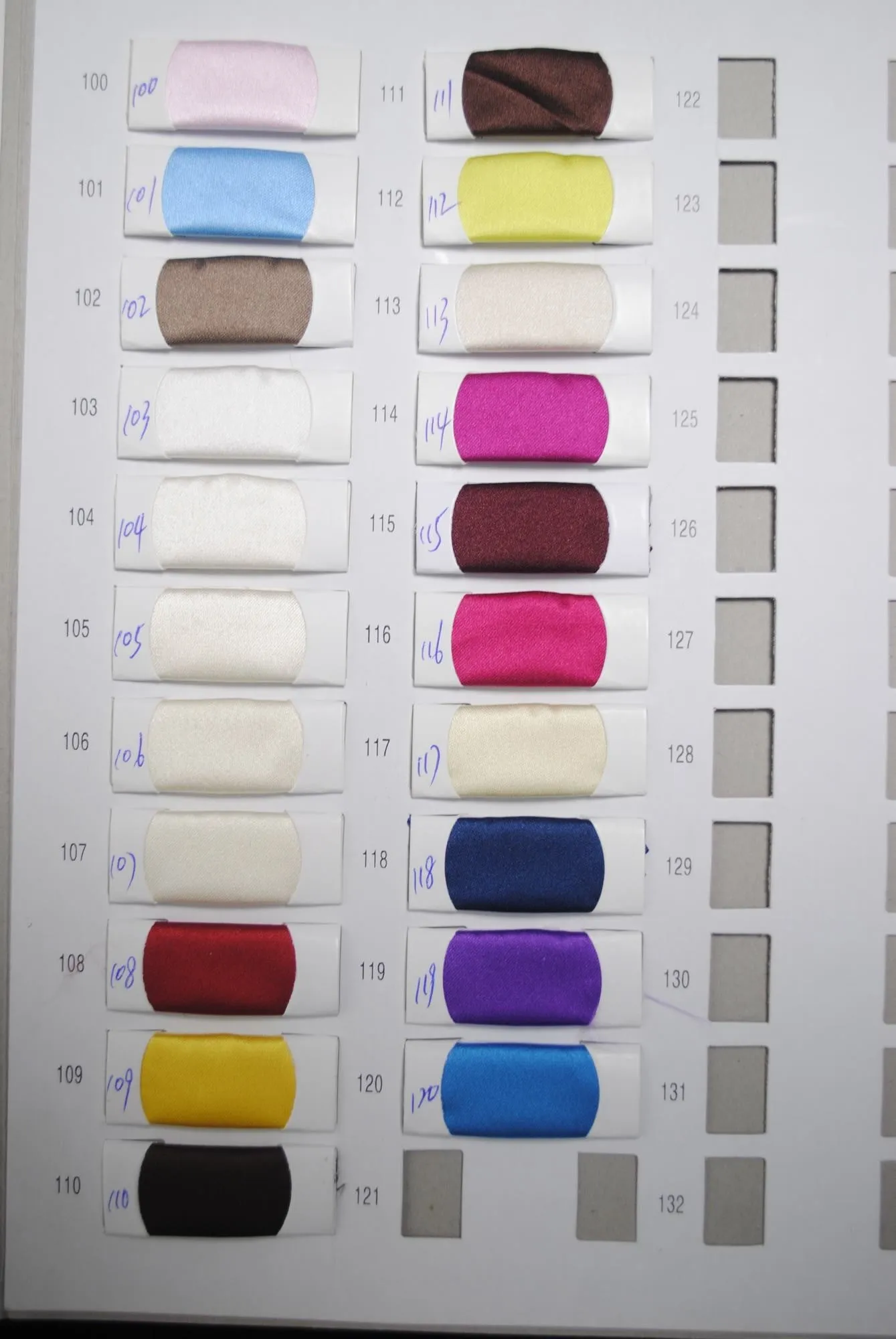 Satin Color Chart